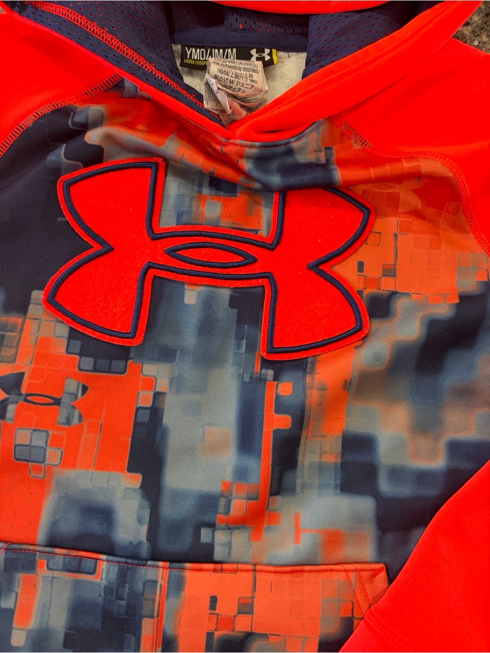 Under Armour Kids Orange-Red & Navy Pixel Logo Hoodie - Picture 4 of 6